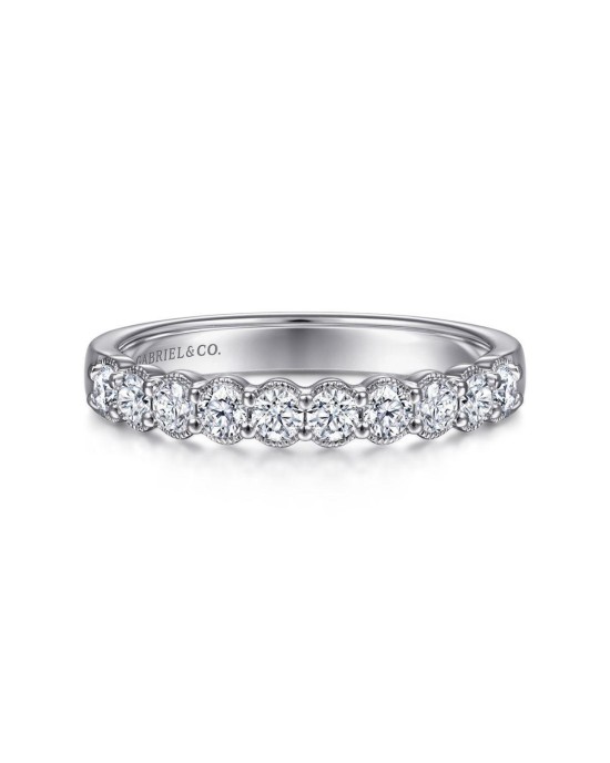 Gabriel & Co. Round Diamond Prong Set Band with Milgrain in 14k White Gold